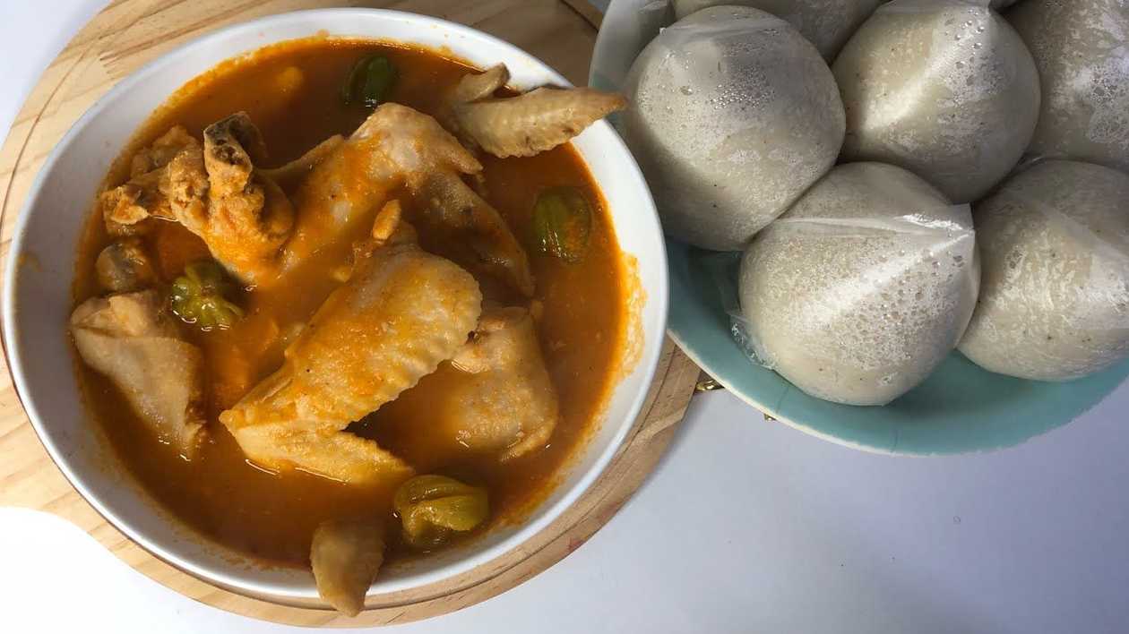 Banku with chicken wings soup