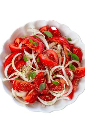 Salata de rosii cu ceapa si branza rasa