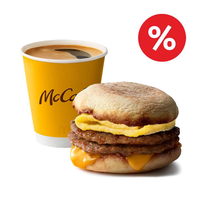 Double Omlette Muffin with Beef and Coffee