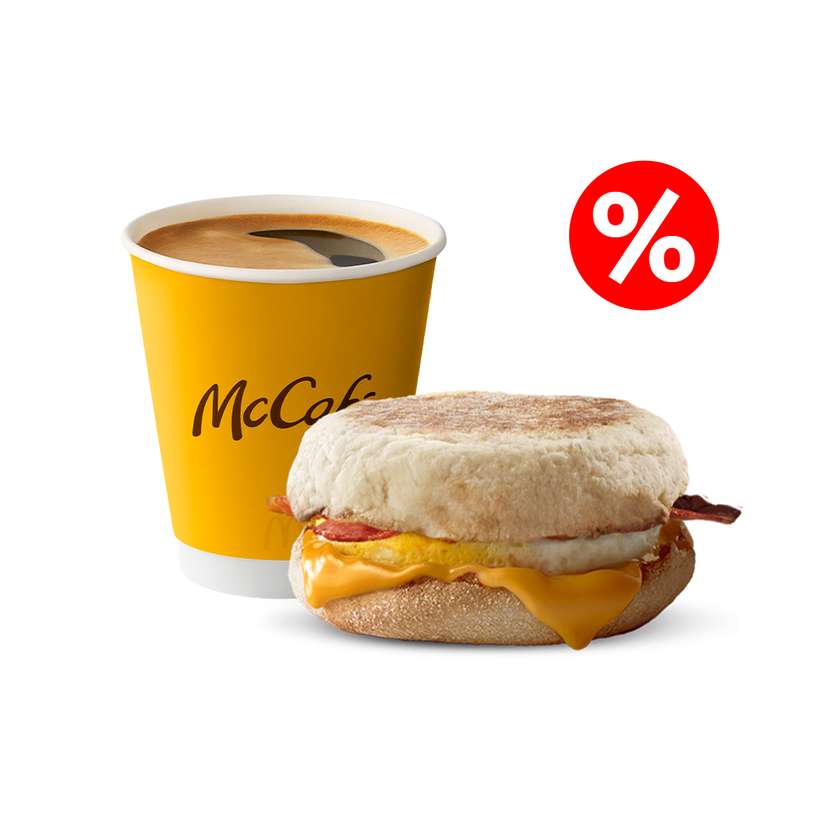 Egg Muffin with Bacon and Coffee
