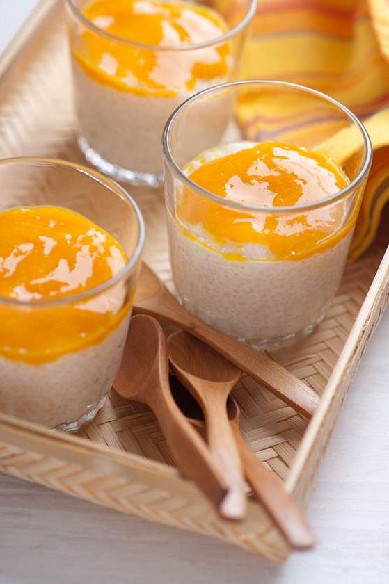 Budinca de tapioca cu piure de mango si fructul pasiunii - fara zahar rafinat, fara gluten 200 gr