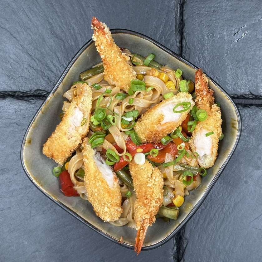 Rice Noodles with Crispy Shrimp