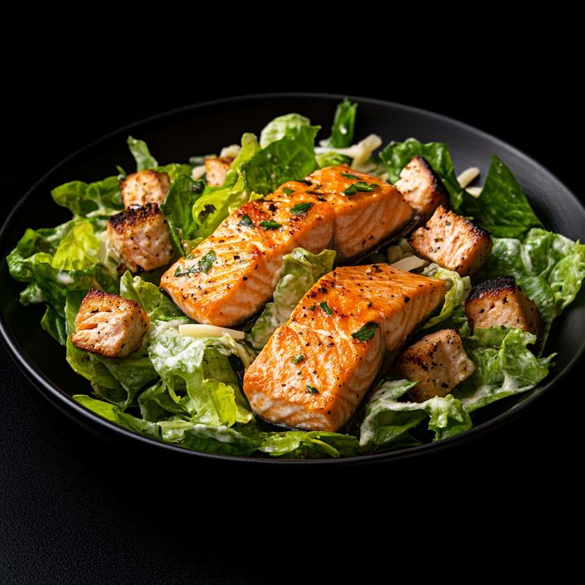Cezar salad with salmon fillet