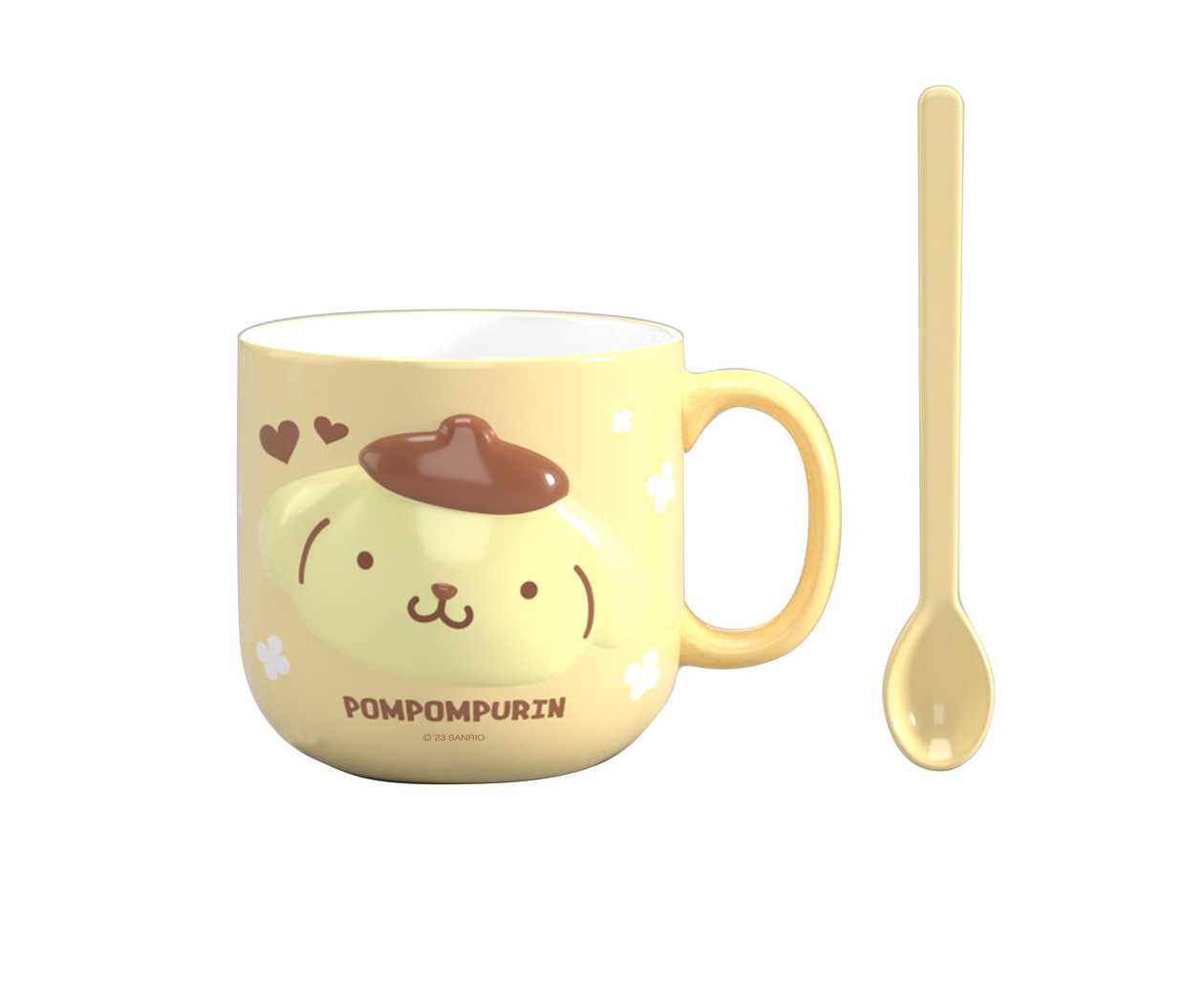 Sanrio characters Embossed Ceramic Cup with Spoon (450mL)(Pompompurin)