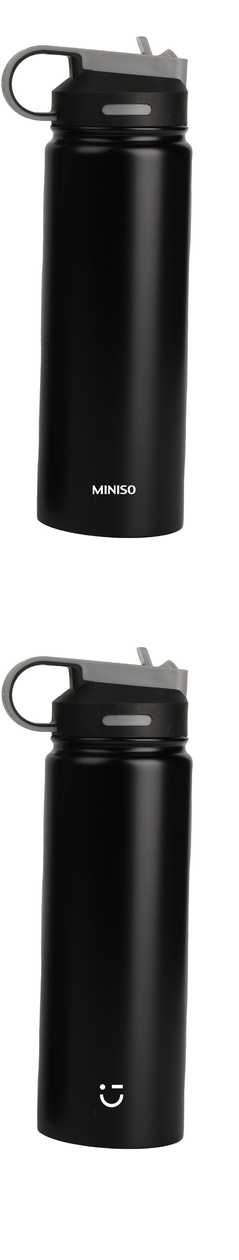 Solid Color Stainless Steel Bottle with Handle and Straw Lid (900mL)(Black)