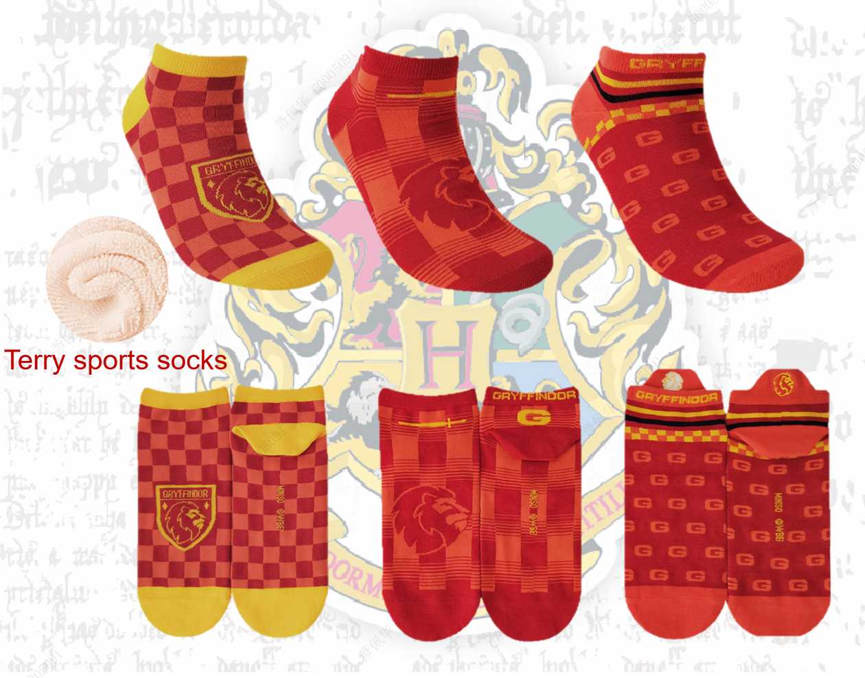Harry Potter Mens Athletic Ankle Socks (3 Pairs)(Gryffindor)