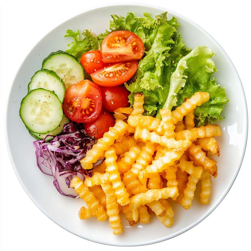 French fries and vegetables