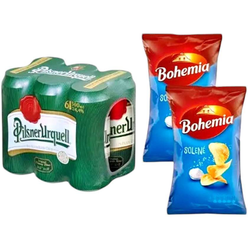 6x Pilsner Urquell 12° 0,5l + 2x Bohemia Chips