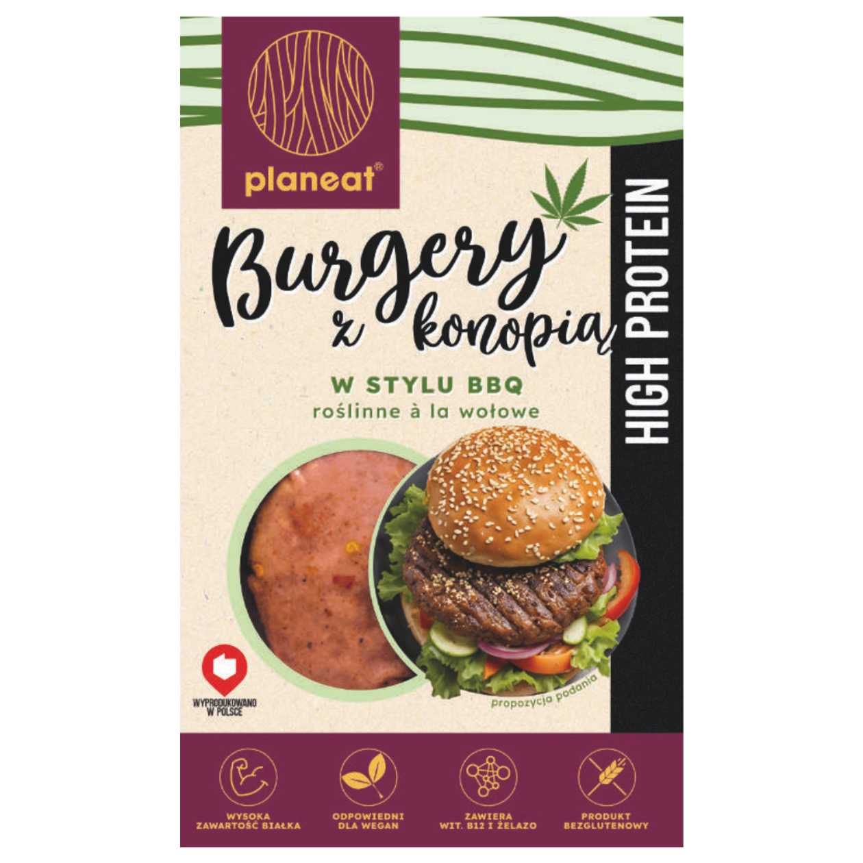 Burgery Roślinne z Konopią w Stylu BBQ Planeat 200g (expires soon)