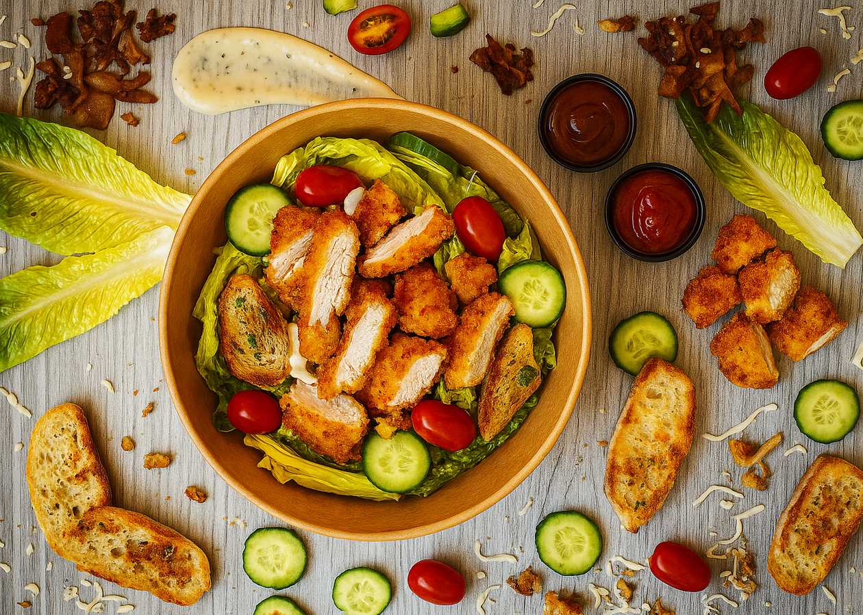 Fresh salad with fried crispy chicken.