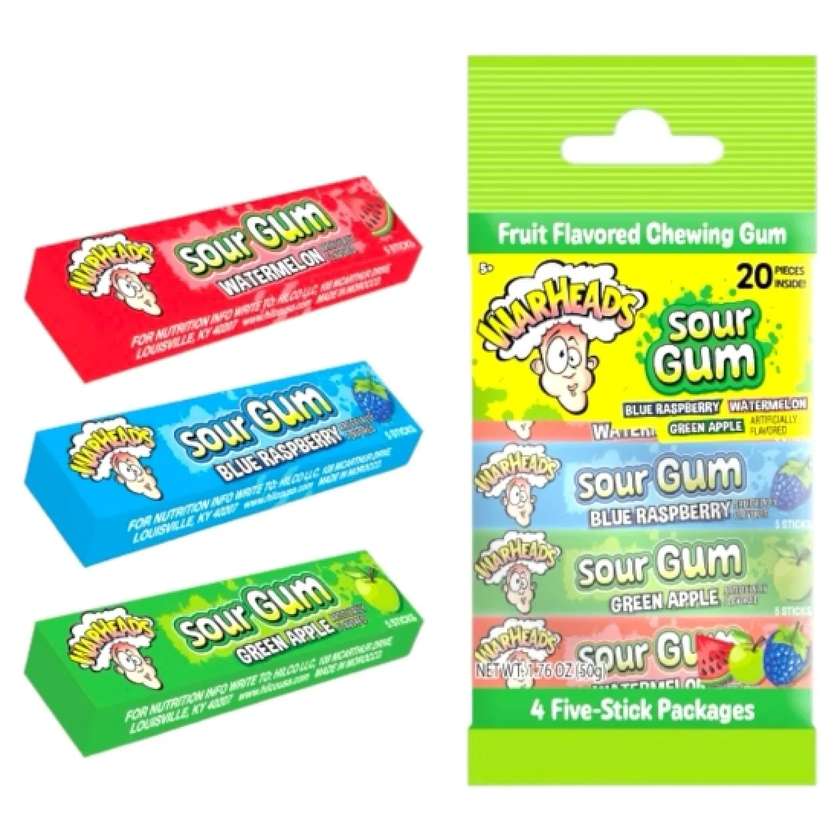 Warheads Sour Gum Pack 4 Flavors 50g
