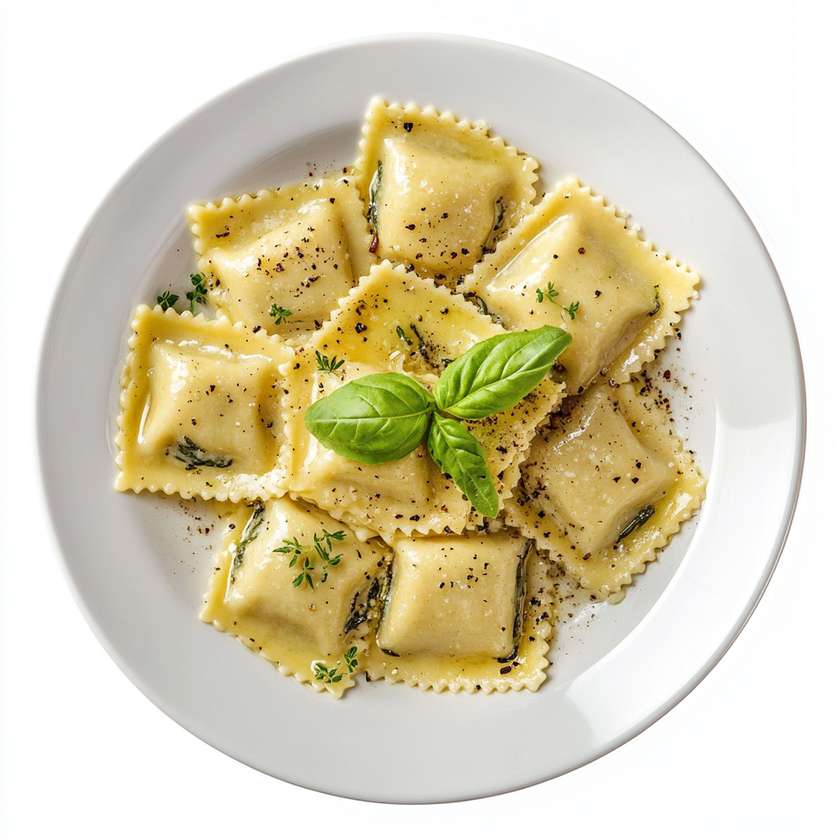 „Ravioli“ su varškės ir špinatų įdaru, šalavijų padažu