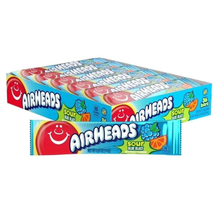 Airheads Bar Sour Blue Blast - blue raspberry and orange flavor 16g