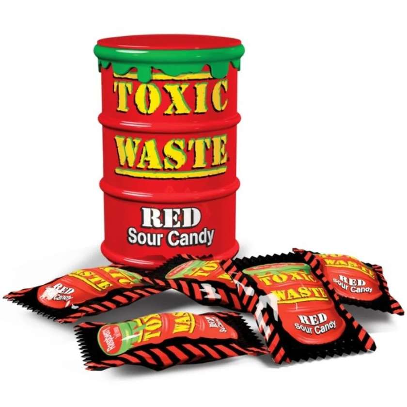 Toxic Waste Drum (Red) Sour Candy - sour fruit flavored candies 42g
