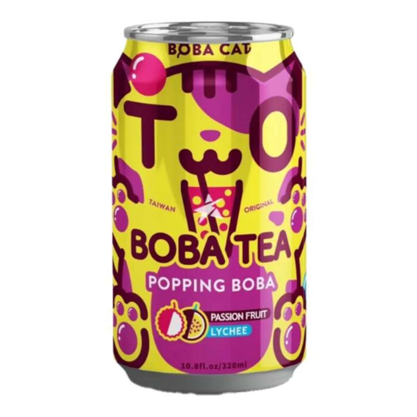 Boba Cat Fruity Passion Fruit Lychee Popping Boba Tea 320ml TWN