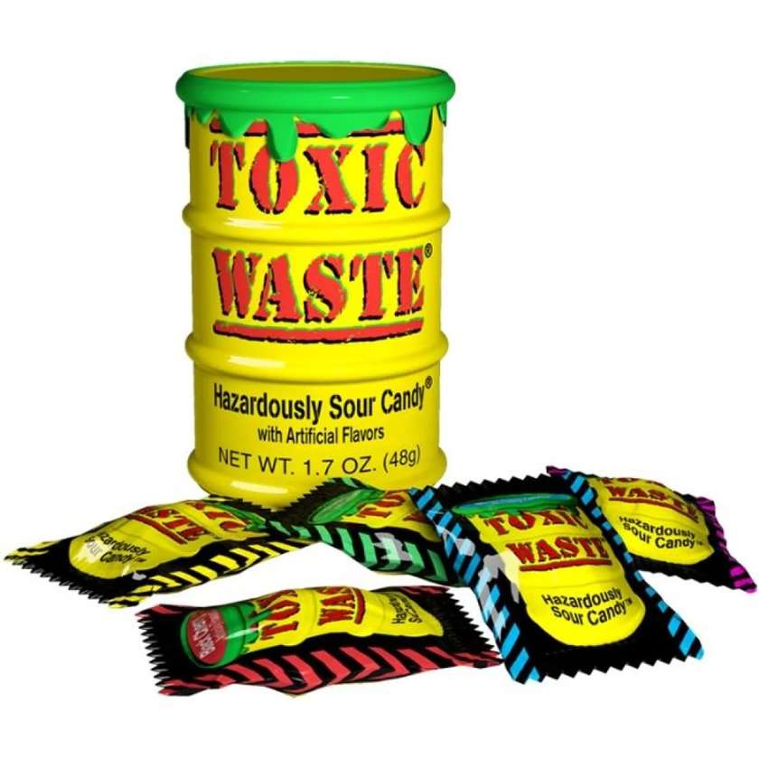 Toxic Waste Drum (Yellow) Hazardously Sour Candy - sour fruit flavored candies 42g