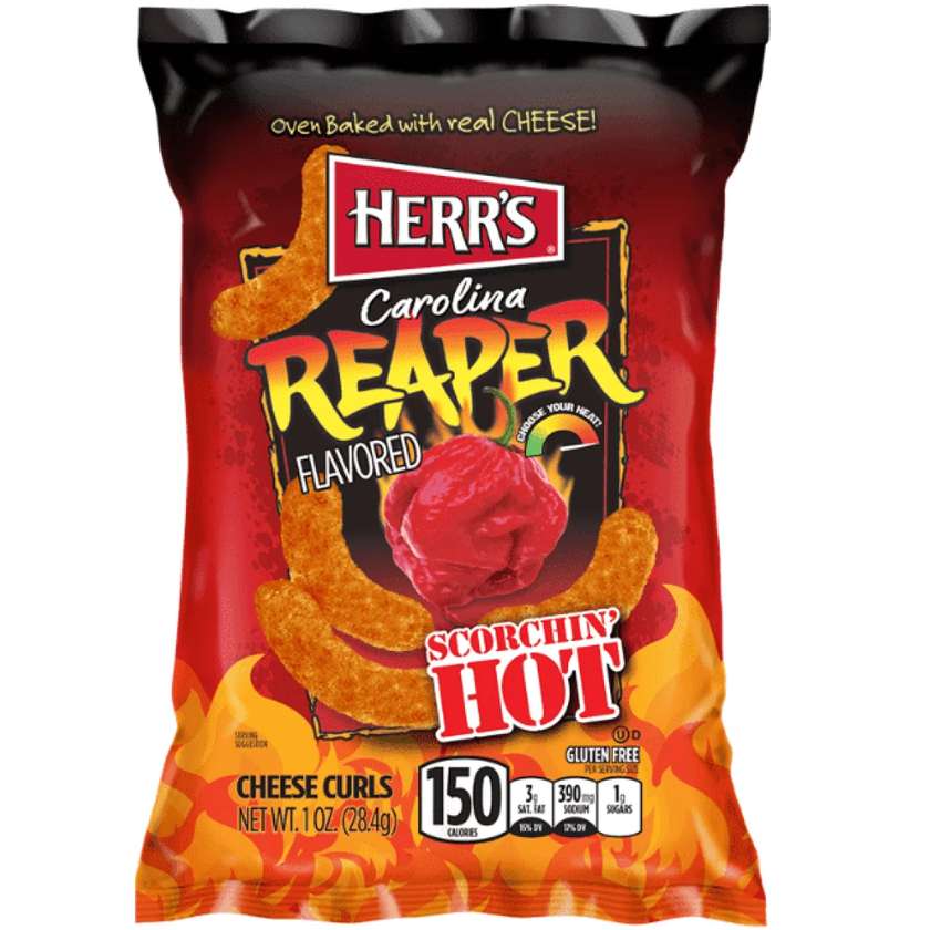 Herr's Carolina Reaper Cheese Curls - cheese and hot pepper flavored puffs 28g