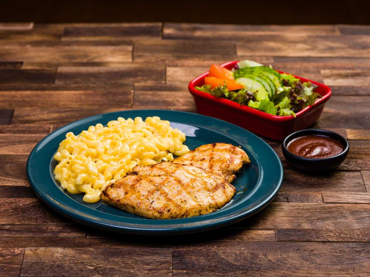 Chicken breast steak medium. Large serving in the photo