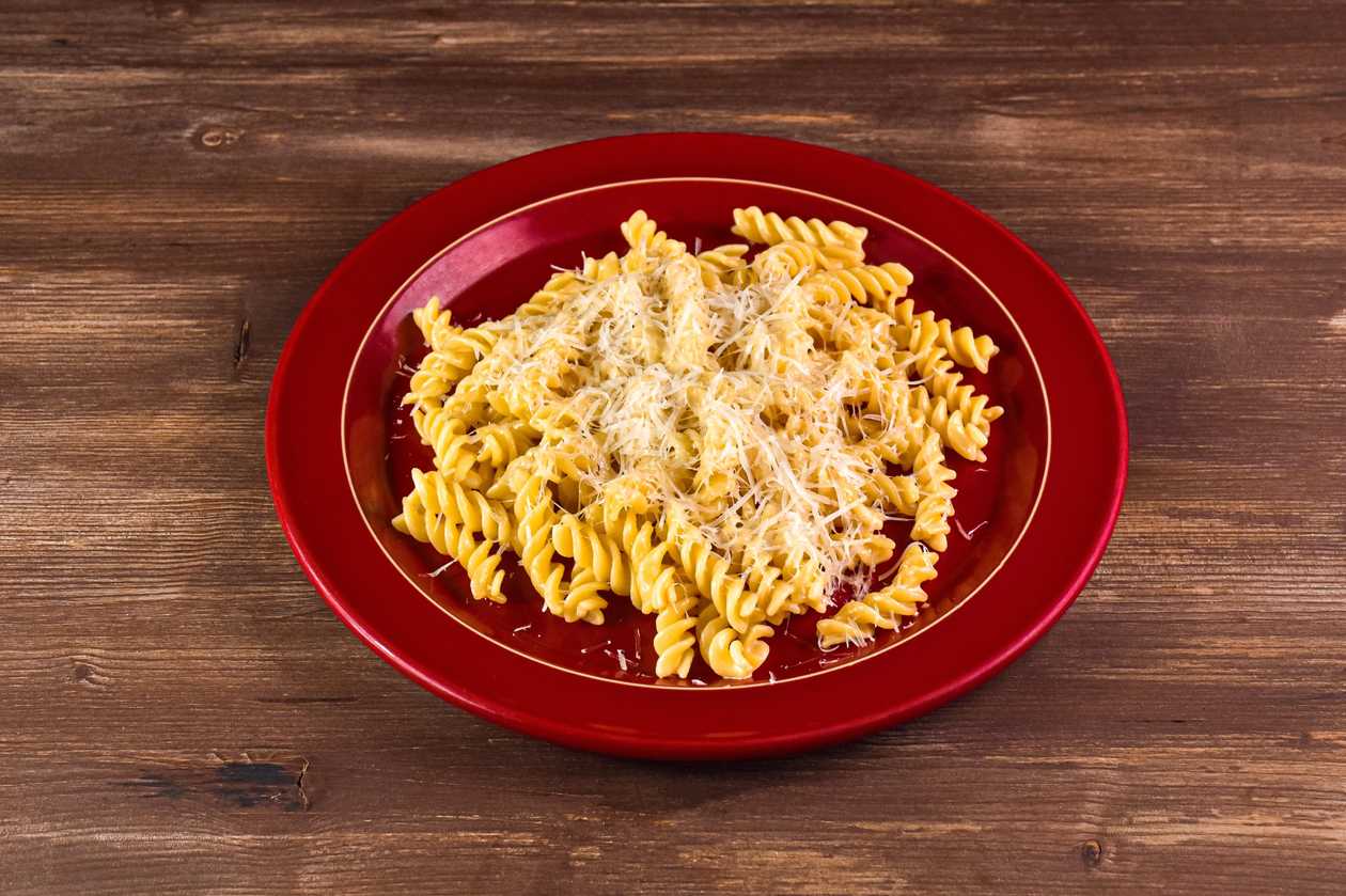 Fusilli pasta with hard cheese