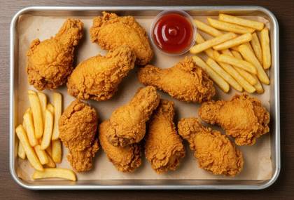 M17. Smažené Kuřecí Kousky s Hranolky a Omáčkou