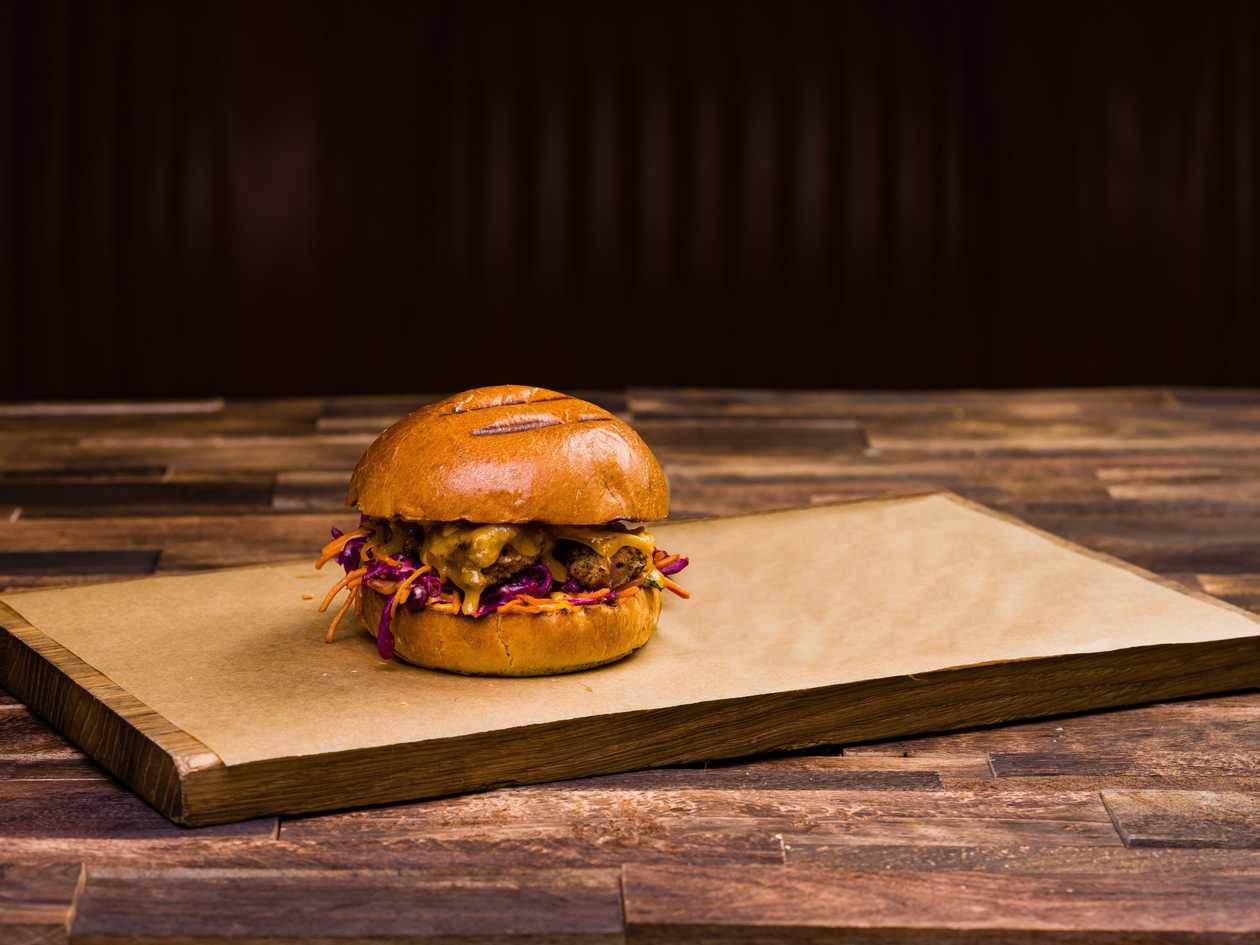 Burger with pork ribs meat