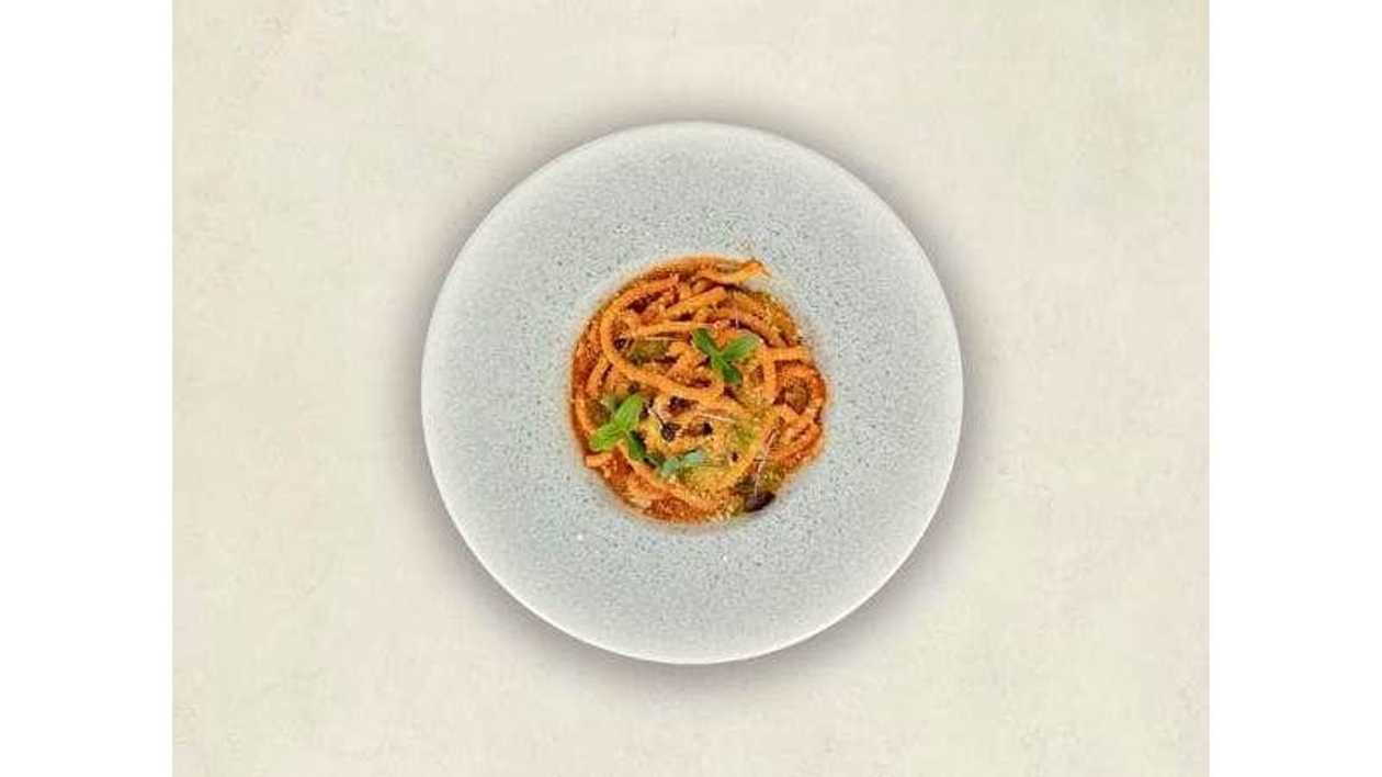 Homemade Bucatini Arrabiata with Tomato Sauce