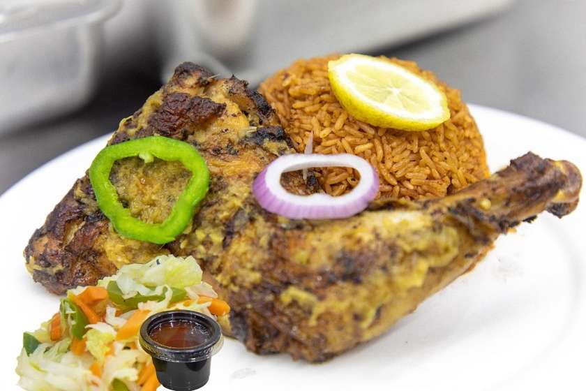 Charcoal Grilled Chicken with Jollof Rice