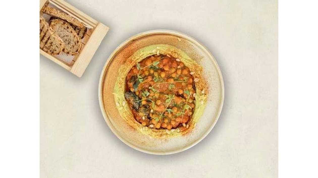 Shakshuka with Chickpea Hummus and Basil