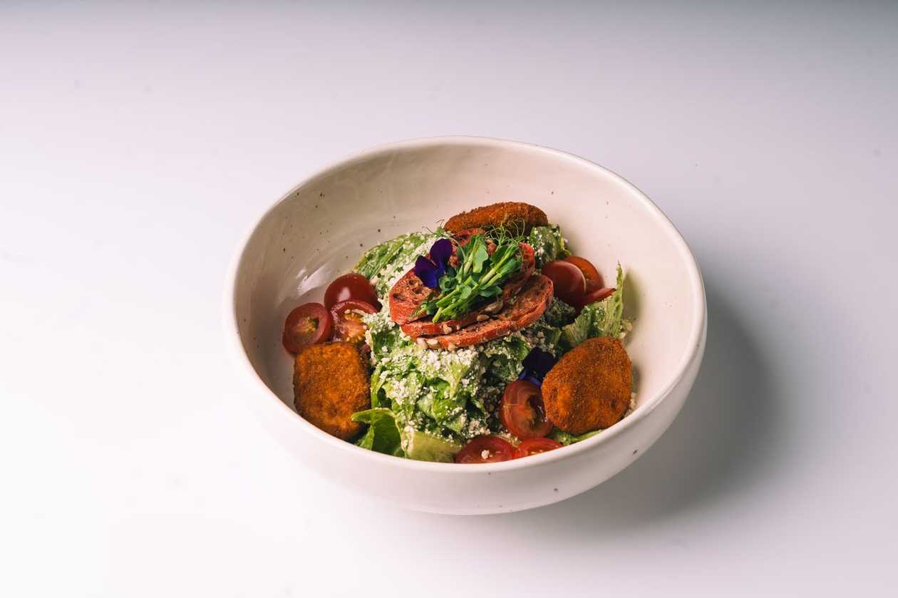 Caesar salad with soy nuggets