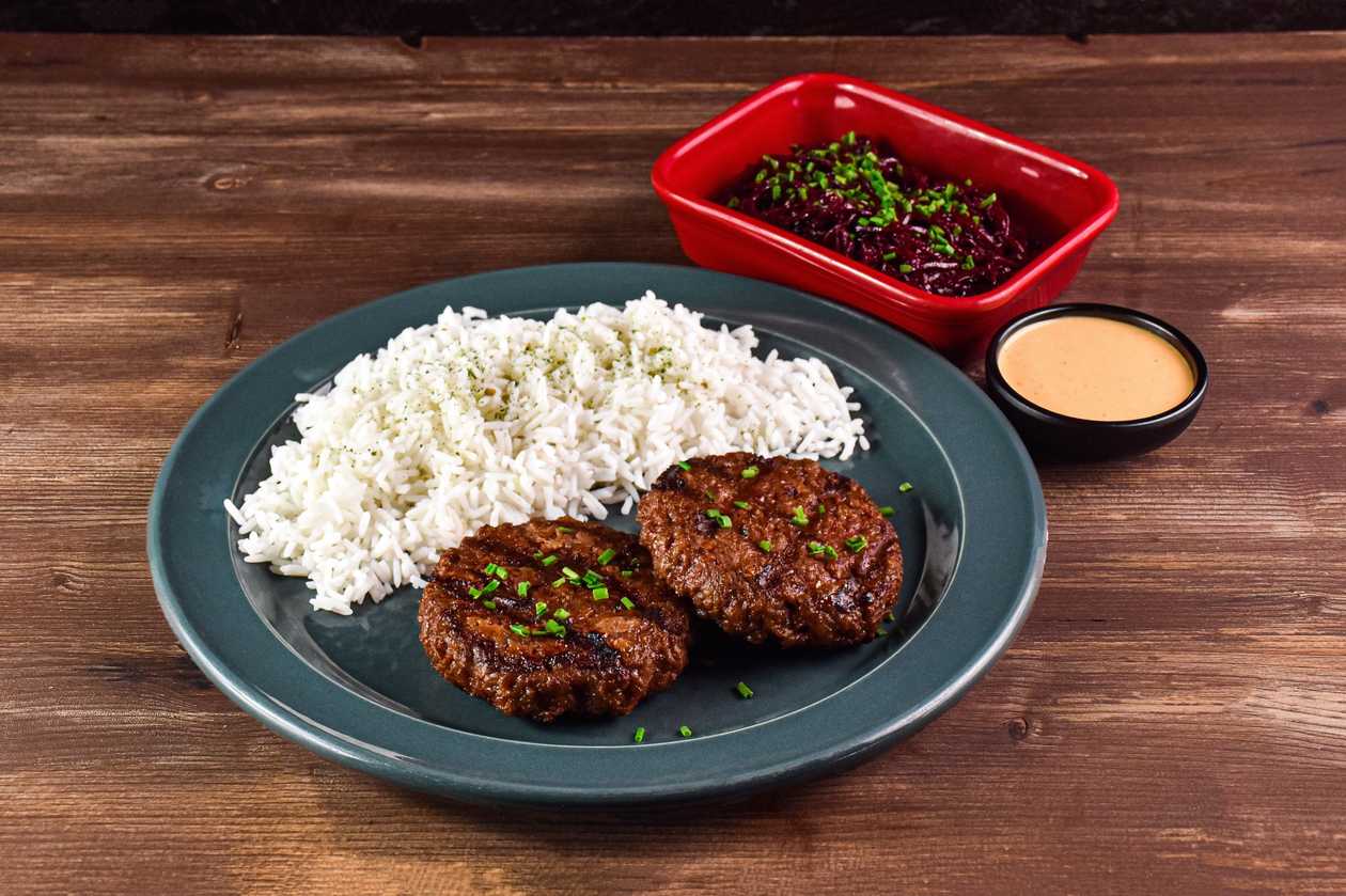 Beyond Meat plant- based patty medium. Large serving in the photo