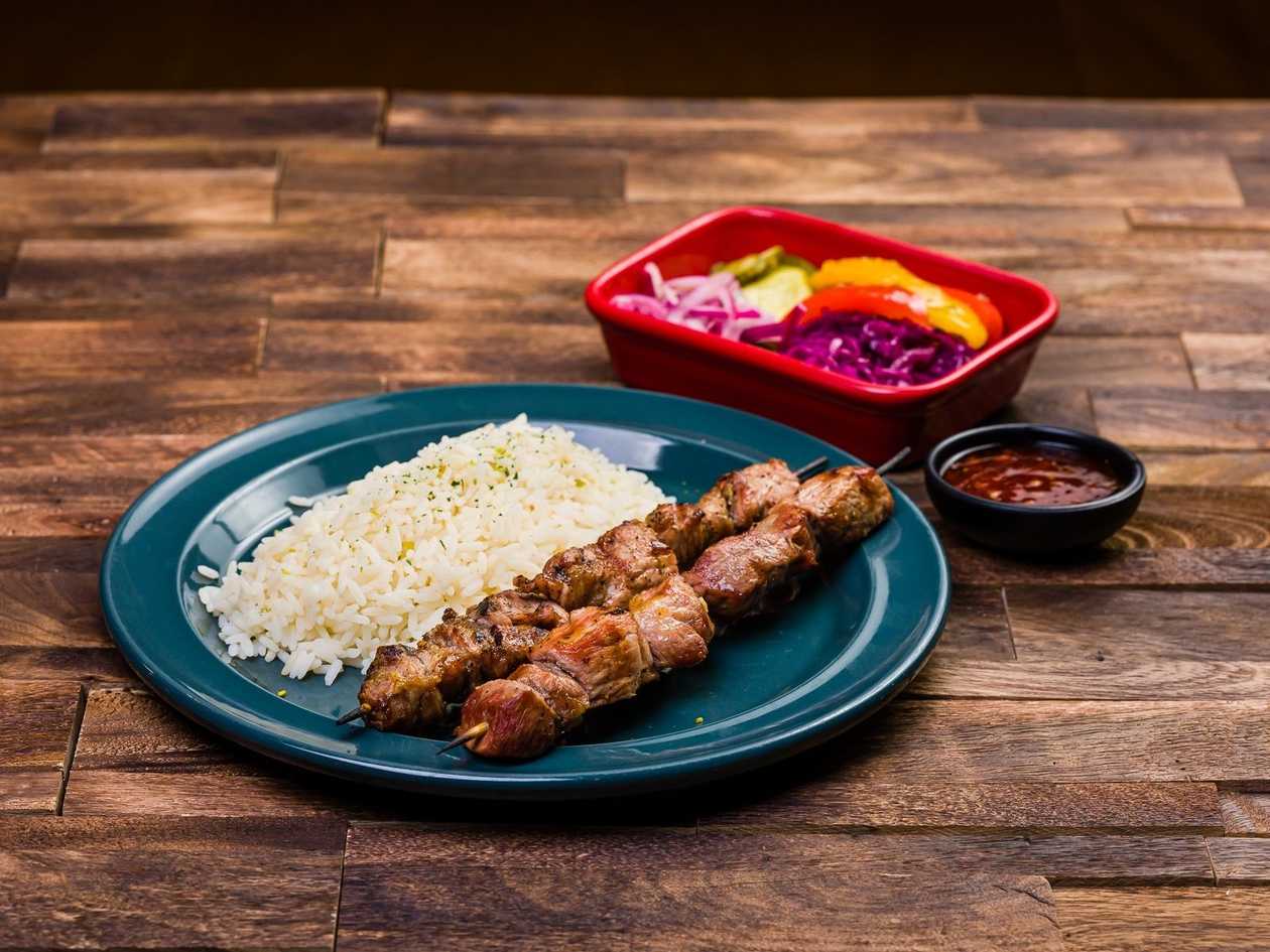 Pork shashlik medium. Large serving in the photo
