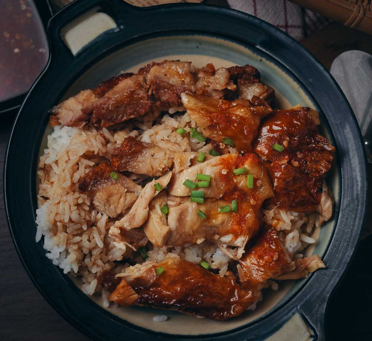 Duck on honey, rice