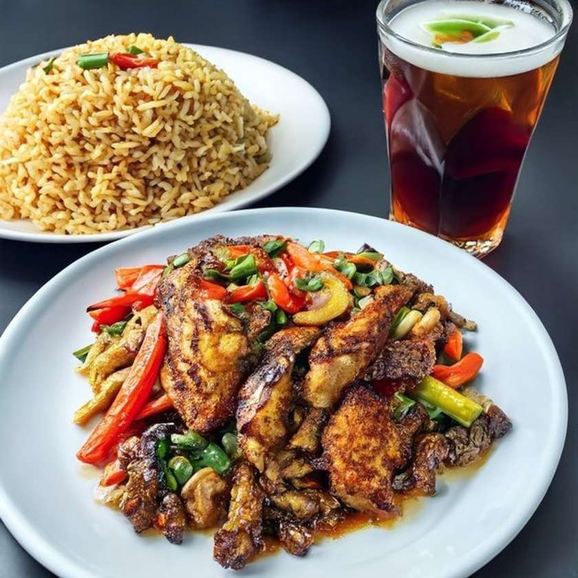 Sichuan chicken, rice