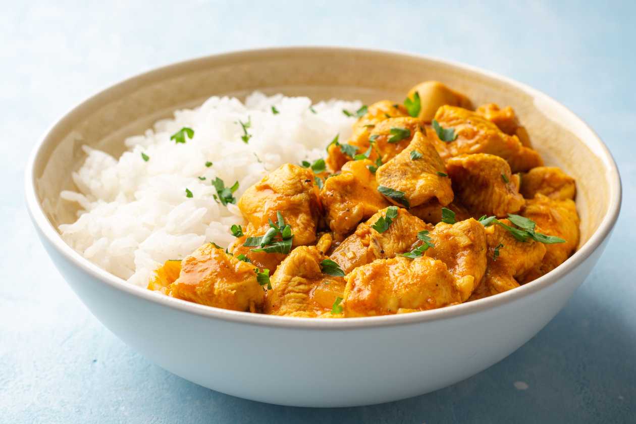 Chicken curry, rice
