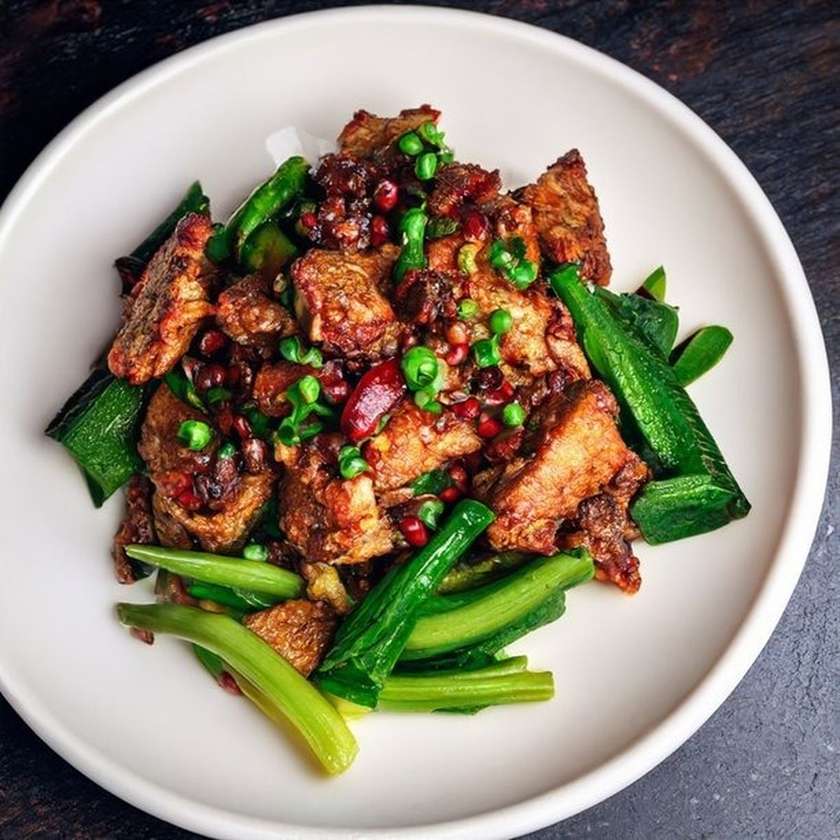 Sichuan pork, rice