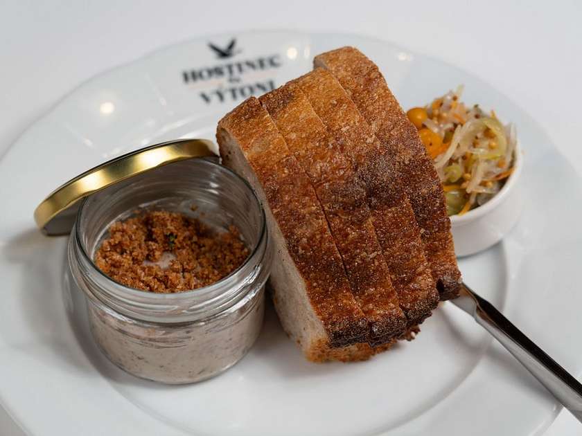Duck spread, herbs, cumin, pickled vegetables