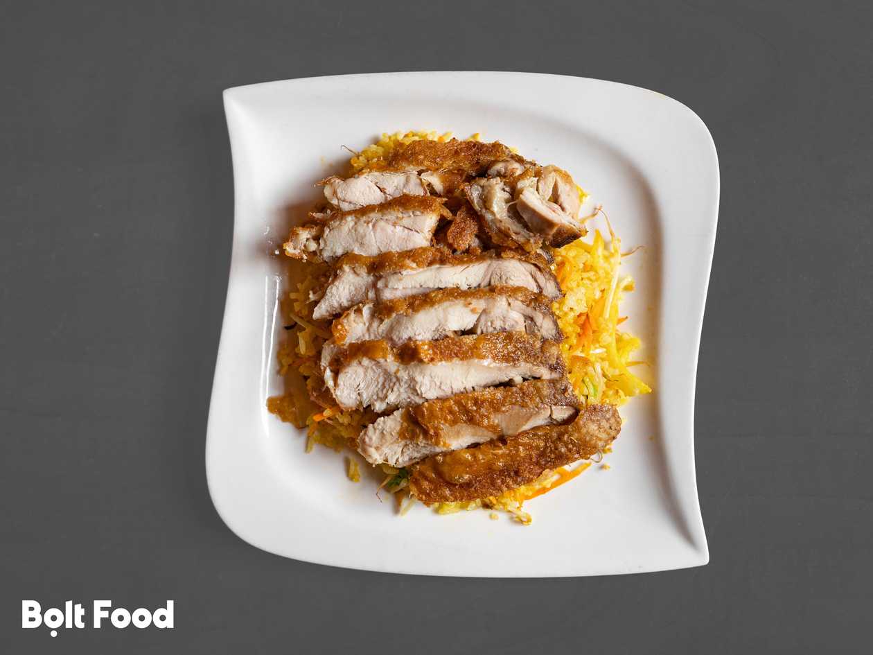 Fragrant Chicken Tempura with Risotto and Yakitori Sauce