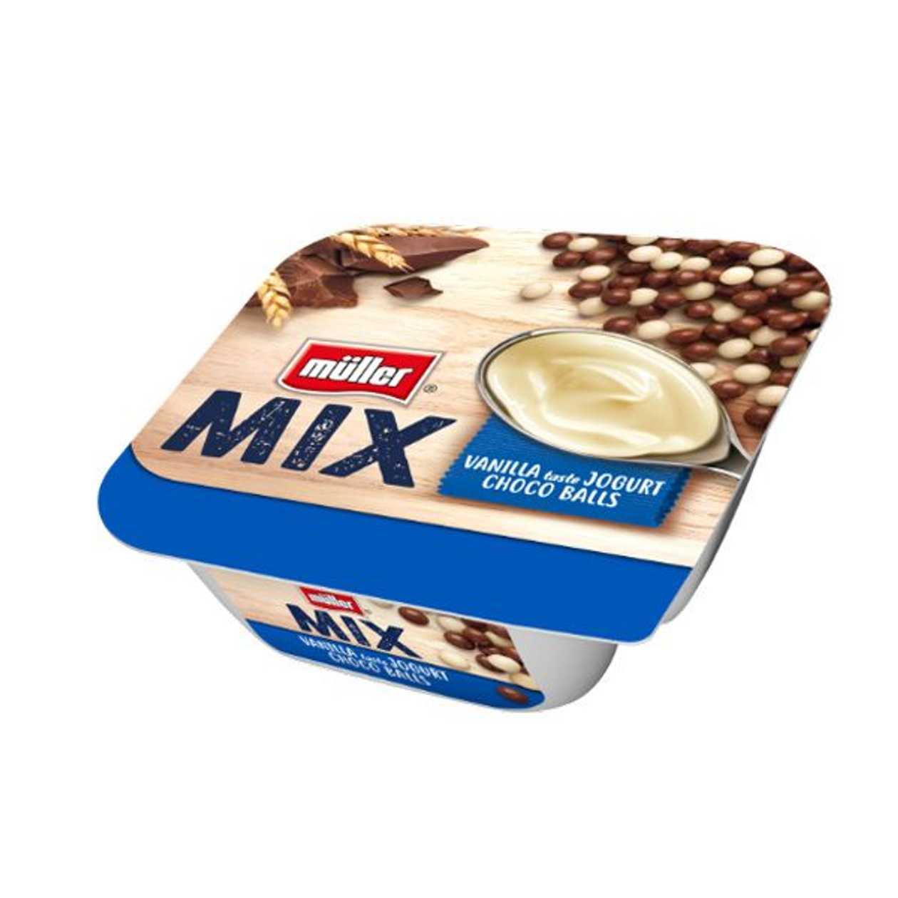 Vanilinis jogurtas MÜLLER MIX CHOCO BALLS, 130g (baigiasi galiojimas)