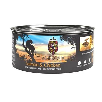 Ambrosia grain free wet food sterilized/light/senior cat salmon & chicken 150г