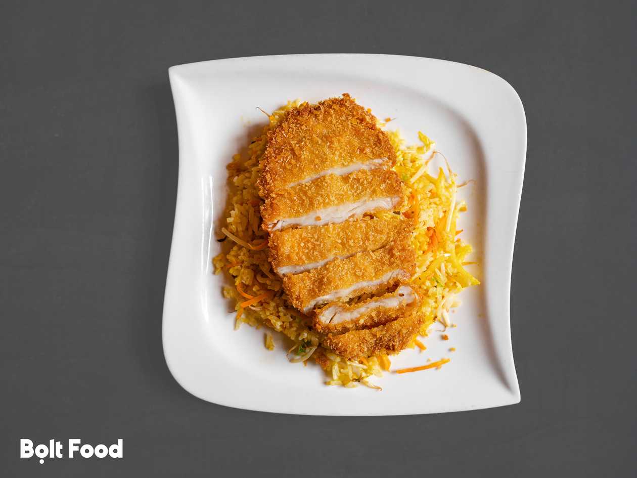 Chicken Tempura with Risotto and Yakitori Sauce