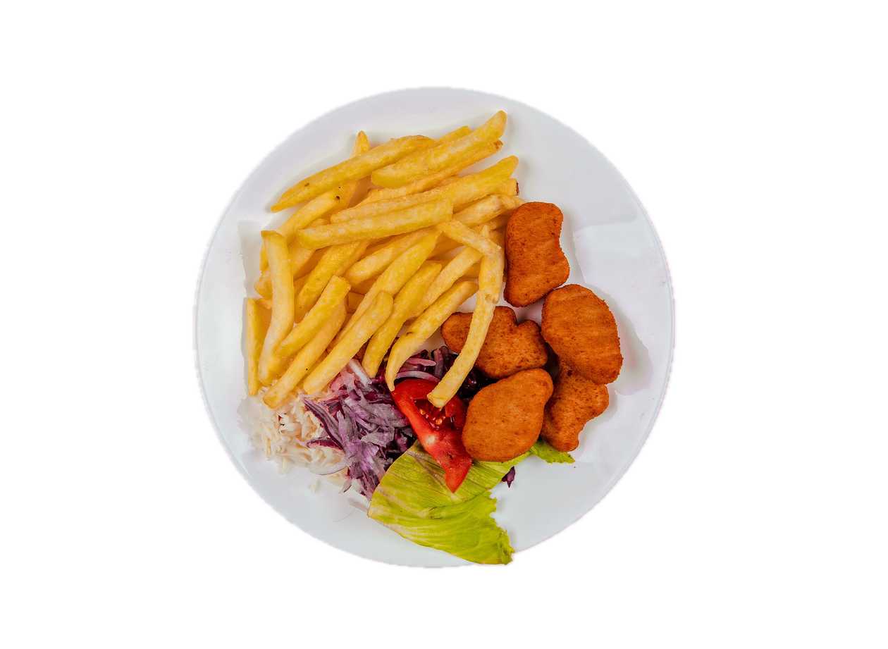 French fries with chicken nuggets
