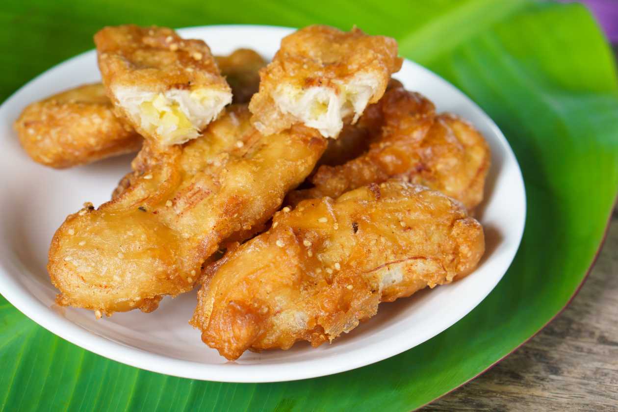 Fried banana on honey