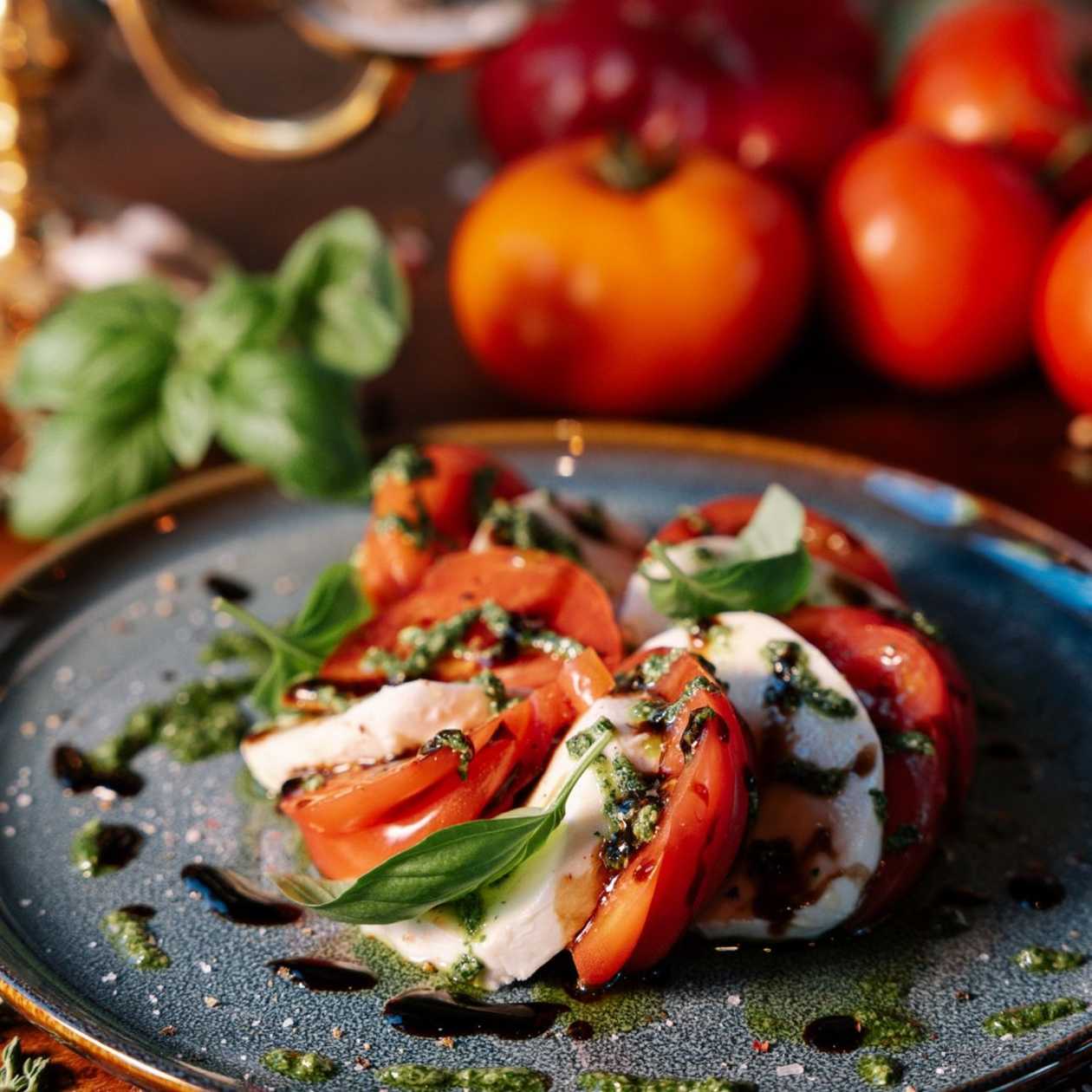 Caprese Salad with Pesto Sauce and Balsamic Cream