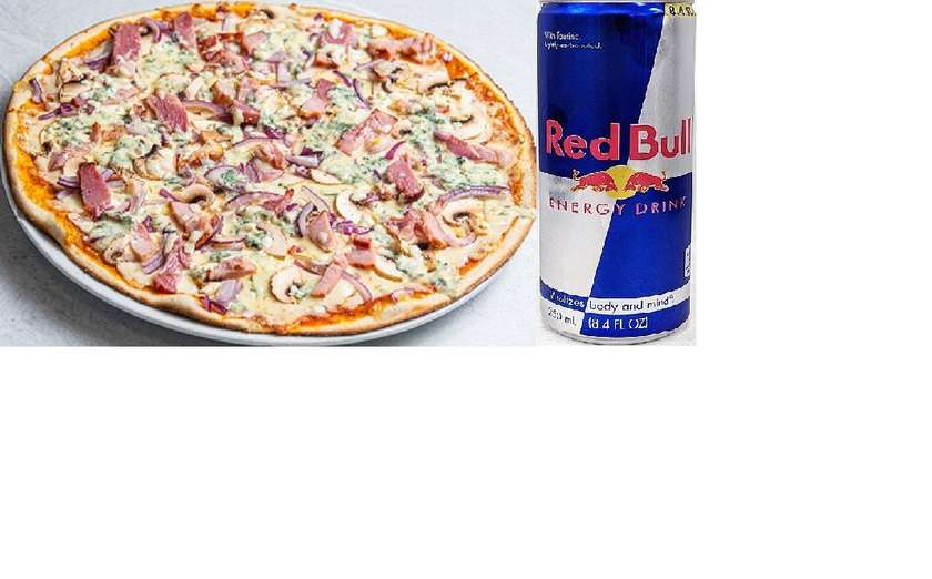 Pizza Prato ø ca 40 cm + 2x Red Bull 0,25L