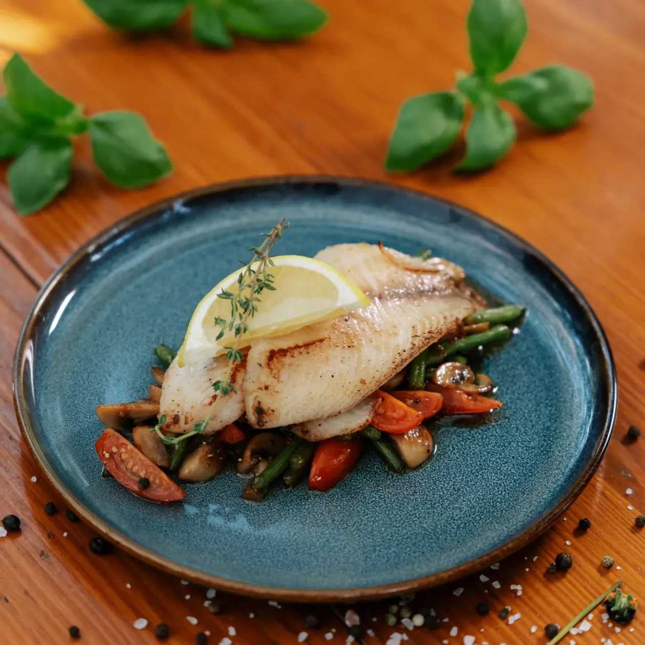Sea Bass with Vegetables and Garlic Sauce
