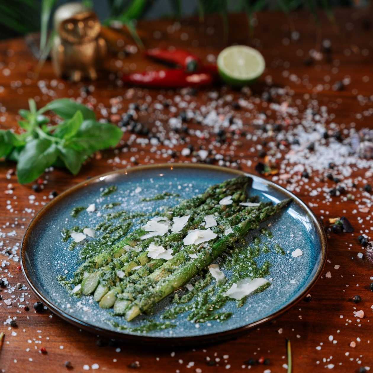 Asparagus with Pesto Sauce and Parmesan