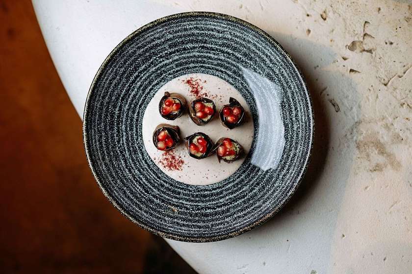 Рулетики з баклажанів з волоським горіхом в мигдальному соусі/Eggplant rolls with walnuts in almond sauce