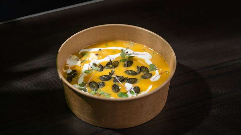Pumpkin Soup with Cream and Carrot Chips