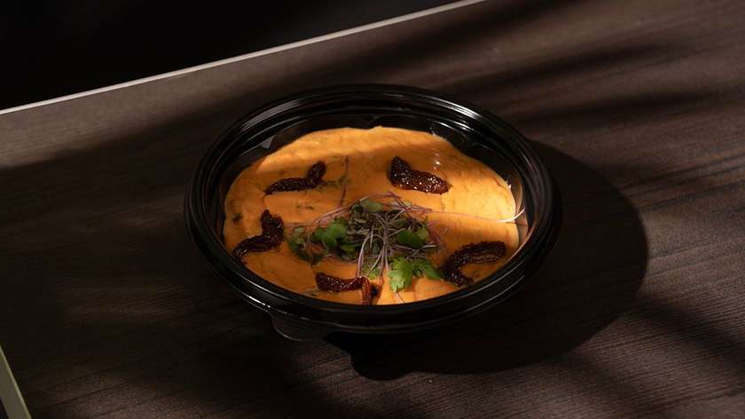 Red Chorba Soup with organic falafel