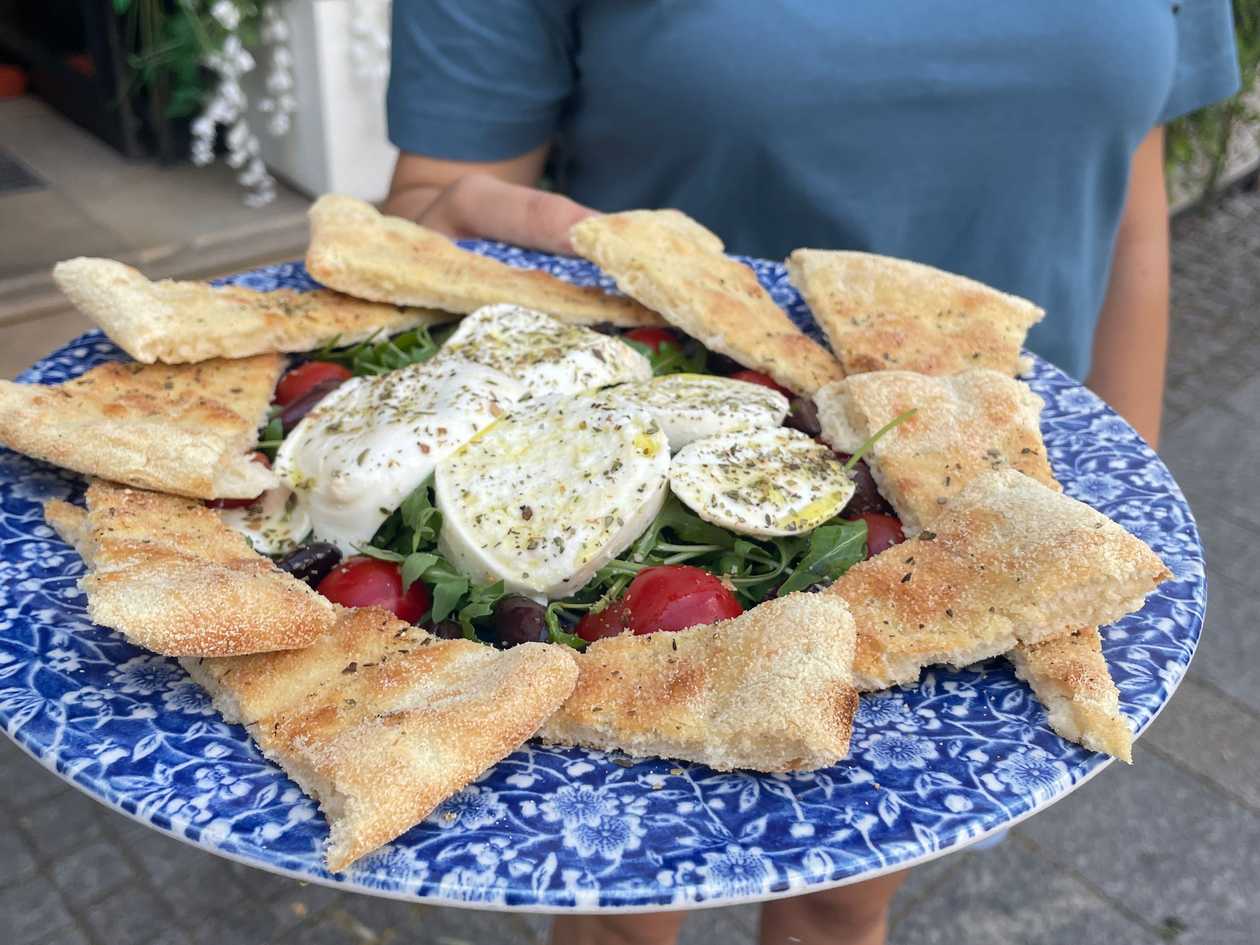 Platter with focaccia caprese